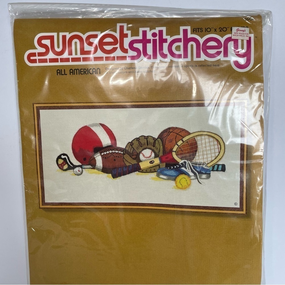 Vintage Sunset Stitchery All American" Summer Sports Embroidery Kit 2601 New